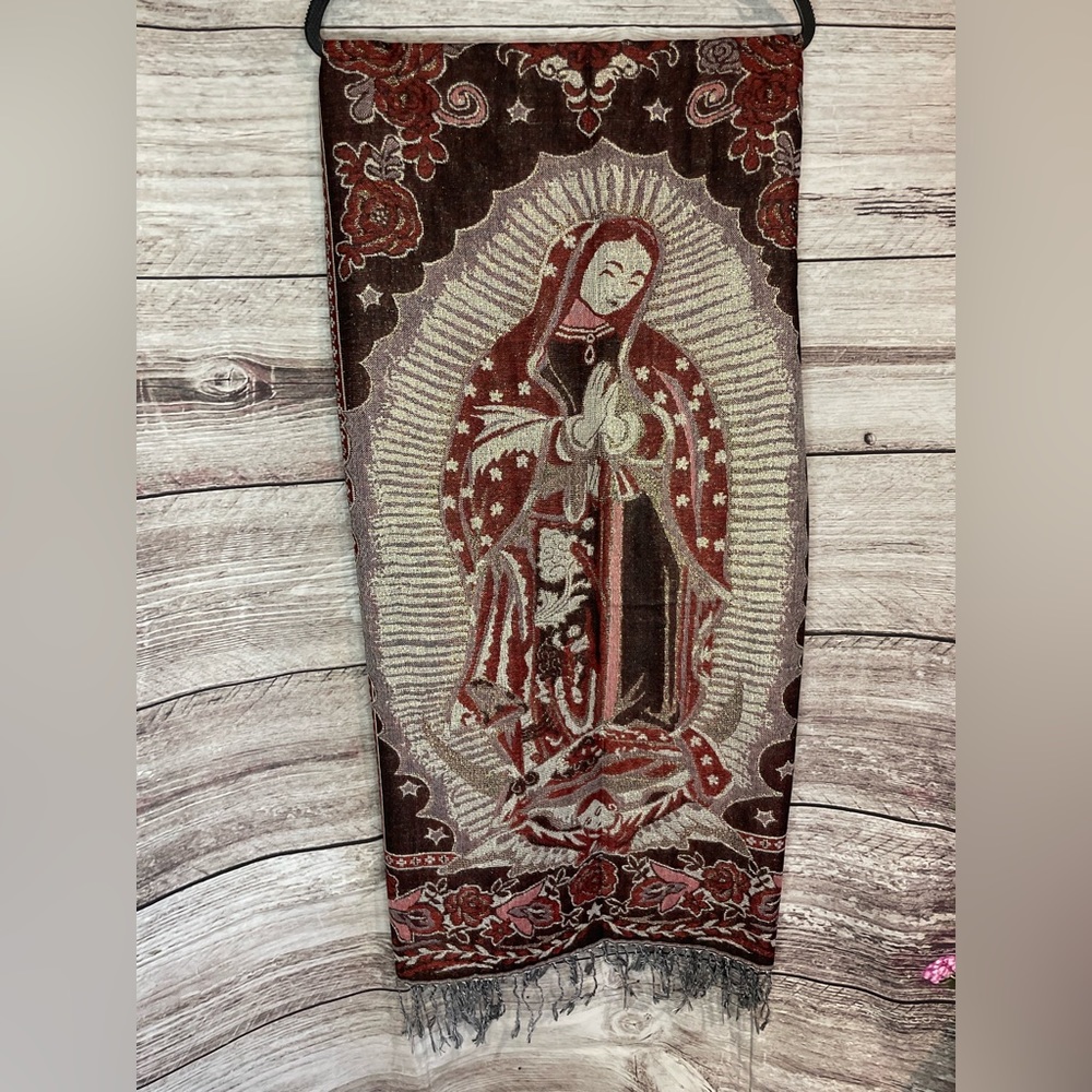 Burgundy Virgen Maria de Guadalupe Scarf